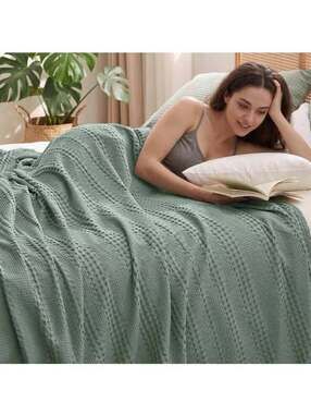 Cooling Waffle Blanket, Twin Size, Sage Slate, Bamboo & Cotton, New in Box